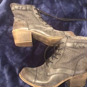 Roxy distressed lace up black ankle boot